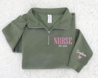 Custom Monogram Nurse Full Zip Sweatshirt,Nurse Jacket, Gift for Nurses,Graduation Gifts for Nurses, Heartbeat Nurse Sweatshirt, Quarter Zip