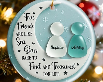 Best Friends Ceramic Ornament with Acrylic Piece, Besties Christmas Ornament, Personalized Christmas Ornament, Christmas Tree Decorations