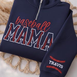 Personalized Embroidered Baseball Mama Quarter Zip Sweatshirt, High School Baseball Mom Crewneck, Sports Mom Spirit Crew