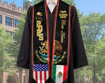 Custom Mexican Graduation Sash, Guadalupe Stole, Mexican American Flag Graduation Sash, Guadalupe Sash, Mexico Graduation Sash,Hispanic Sash