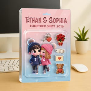 Personalized Eternal Love Couple Growing Old Together Figure, Toy Box Figures Style, Acrylic Block Plaque, Wedding Gift, Anniversary Gift