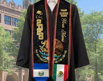 Personalized Mexican Graduation Stole, Custom El Salvador Graduation Sash, Hispanic Grad Gifts for Graduates, Class of 2026
