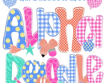 Preppy Emoji Alphabet PNG, Retro Smiley Face Letters, Teacher Doodle Font Clipart, Sublimation Design, Digital Download