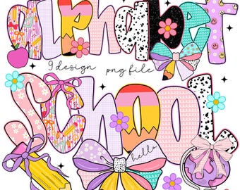 Retro Preppy Alphabet PNG – Floral Grandmillennial Teacher Font – Hand-Drawn Coquette Letters – Back to School Mom PNG – Digital Download