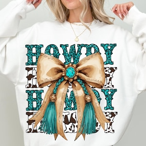 Retro Western Howdy PNG: Turquoise Cowhide Design (Digital Download)