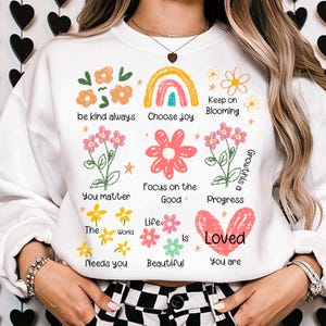 Boho Floral Positive Affirmations PNG - Rainbow Sublimation Design