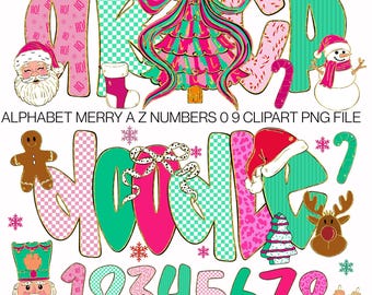Clipart dell'alfabeto natalizio preppy: pacchetto PNG rosa retrò (download digitale)
