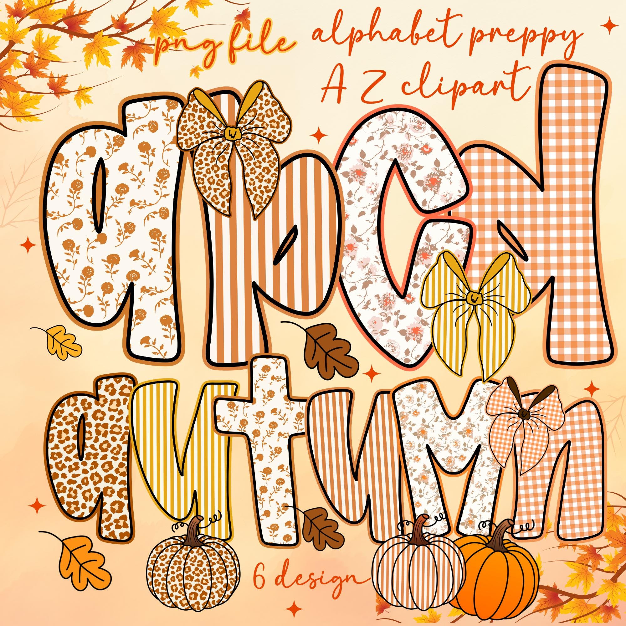 Floral Alphabet PNG: Retro Fall Monogram Letters (PDF Download