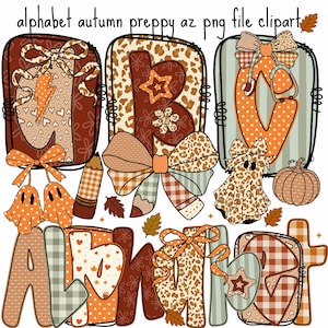 Floral Alphabet PNG: Preppy Fall Letters, Hand-Drawn Font (Digital Download)