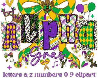 Mardi Gras Alphabet PNG Glitzer Clipart | Fleur De Lis (Digitaler Download)