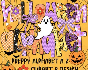 Clipart PNG de l'alphabet Halloween BCBG : polices rétro, saison effrayante (téléchargement numérique)