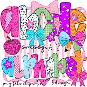 Preppy Doodle Alphabet PNG: Hand-Drawn Summer Letters Clipart (Digital Download)