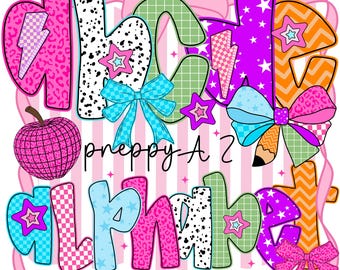 Preppy Doodle Alphabet PNG: Hand-Drawn Summer Letters Clipart (Digital Download)