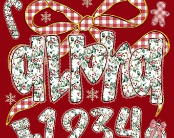 Pacote de fontes PNG de Natal – Alfabeto floral, números, molduras de renda (Download digital)