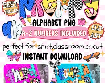 Preppy Alphabet PNG Bundle, Coquette Letters A-Z, Numbers Clipart (Instant Download)