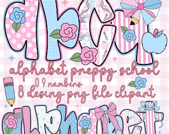 Floral Alphabet PNG: Retro Preppy Hand-Drawn Letters (Digital Download)
