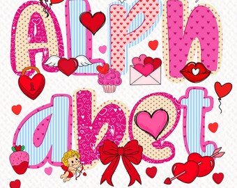 Valentijnsalfabet, png | Pink Love-lettertype, clipart (digitale download)
