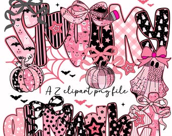 Pink Halloween Alphabet PNG: Retro Preppy Font (Digital Download)