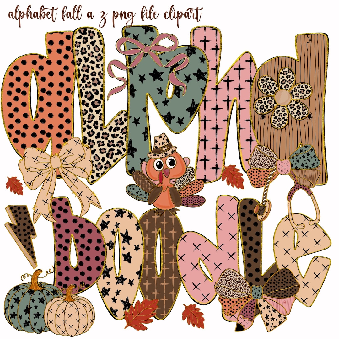 Preppy Fall Alphabet PNG – Retro Floral Thanksgiving Monogram (digital ...