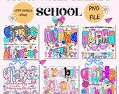 Coquette Preppy Floral Alphabet PNG, Back to School Retro Doodle Font, Polka Dot Bow Letters SVG, Trendy Varsity Monogram Digital Download