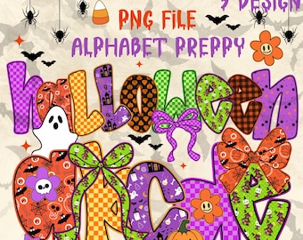 Alfabeto de Halloween PNG: Fuente retro preppy, letras coquetas (descarga digital)