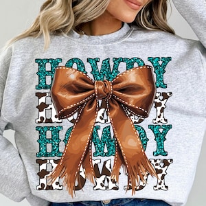 Retro Howdy PNG: Turquoise Cowhide Western Design (Digital Download)