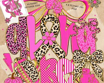 Pink Leopard Football Alphabet PNG: Breast Cancer Awareness (Digital PNG)