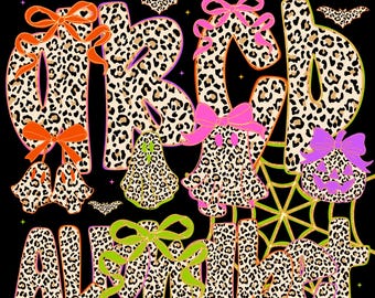 Preppy Leopard Halloween Alphabet PNG: Glitter Ghost Clip Art (Digital Download)