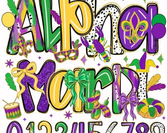 Karneval Alphabet PNG Glitzer | Fleur De Lis Kokette PNG | Louisiana Karneval Clipart | Karneval Pinselstrich PNG Digital Download