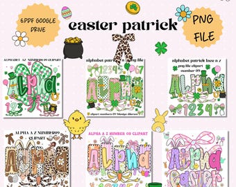 Påsk St. Patrick's Day-alfabetet PNG-paket – Leopard- och spetsbokstäver (digital nedladdning)