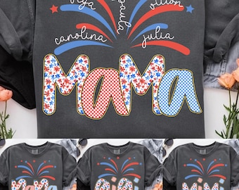 Preppy Mom Pack retro flowers 4th of July, PNG, American mom with custom fireworks, 4th of July, Nana Gigi Mimi, usa png, america png, texas