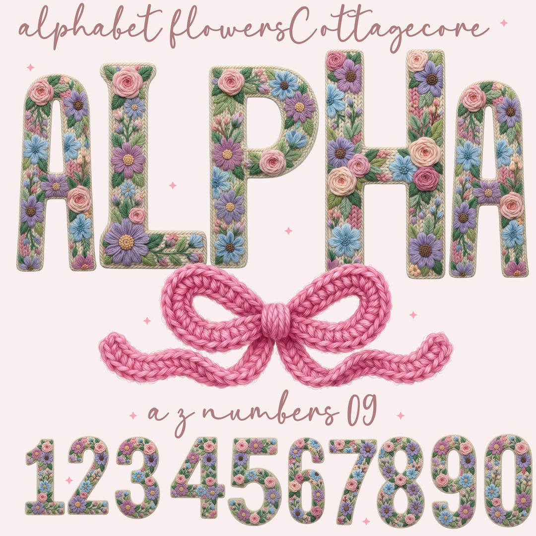Floral Alphabet PNG Set | Retro Faux Embroidery Letters | Sublimation ...