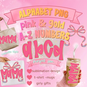 Pink Gold Alphabet PNG Bundle, Coquette Bow Letters, Preppy Girly ABC Clipart, Sublimation Alphabet, Cricut Letters Download