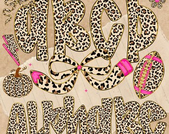 Leopard Print Alphabet Clipart: Pink Football Letters (PNG Digital Download)