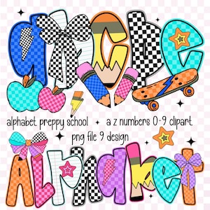 Preppy Doodle Alphabet PNG: Hand-Drawn Back-to-School Letters (Digital Download)