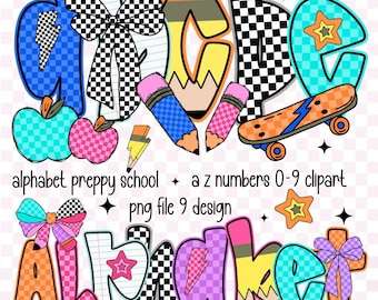 Preppy Doodle Alphabet PNG: Hand-Drawn Back-to-School Letters (Digital Download)