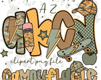 Retro Camo Alphabet PNG: Preppy Grandmillennial Font (Digital Download)