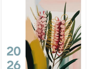 Australische abstracte bloemen: vierkante wandkalender 2026