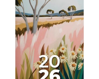 Wandkalender abstracte Australische landschappen 2026: kant-en-klare kunstafdrukken