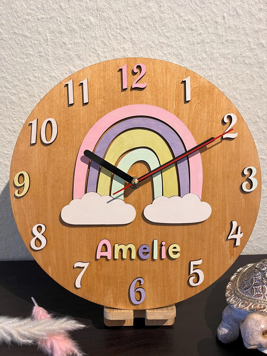Wooden Wall Clock Rainbow Names | Children's Room Decoration ...