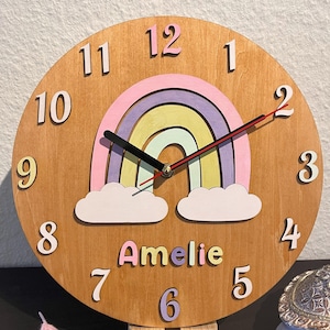 Wooden wall clock rainbow names | Children&#39;s room decoration | Personalized clock handmade | Baby clock | DIY | Personalized clock | Baptism | Birth