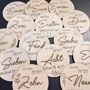 14x Cartes d'étapes pour bébé en bois | Billets mensuels garçon / fille | Fabriqué à la main et conçu avec amour, y compris 54 options de couleurs
