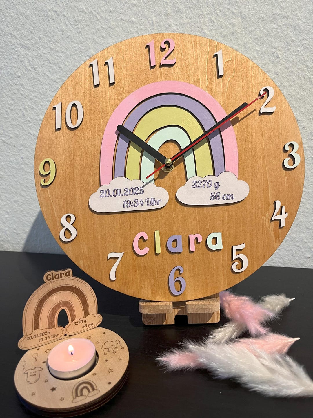 Wooden Wall Clock With Rainbow Names | Nursery Decoration | Unique ...