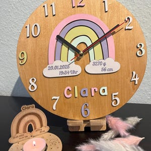 Wooden wall clock rainbow names | Children&#39;s room decoration | Unique wooden clock handmade | Baby clock | DIY | Personalized clock | Baptism | Birth