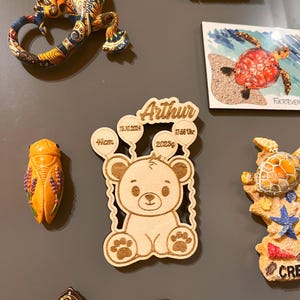 Imán de madera personalizado para nevera, grabado de filigrana para fechas de nacimiento, imán decorativo, nacimiento, boda, cumpleaños, bricolaje, león, búho, peluche, unicornio