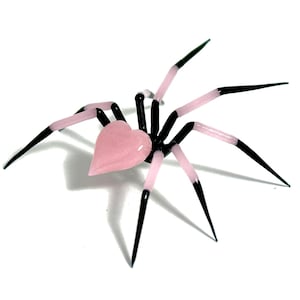 Rosa Hjärtad Spindel - Glasfigur Skulptur