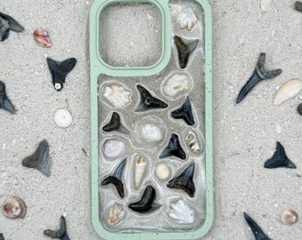 iPhone 16 Pro Handmade Shark Tooth Sea Shell iPhone Case / recycled plastic / seashell phone case / Fossilized Shark Teeth / Ocean