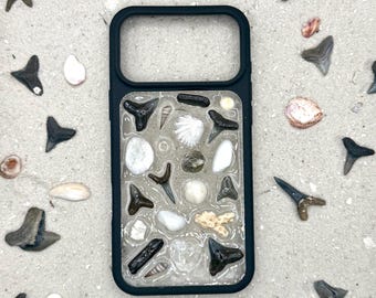 iPhone 17 Pro Max Handmade Shark Tooth Sea Shell iPhone Case / recycled plastic / seashell phone case / Fossilized Shark Teeth / Ocean