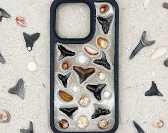 iPhone 16 Pro Handmade Shark Tooth Sea Shell iPhone Case / recycled plastic / seashell phone case / Fossilized Shark Teeth / Ocean