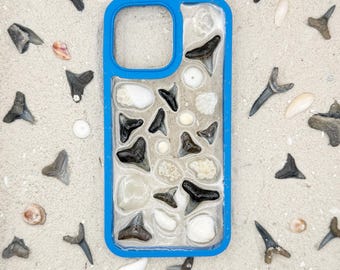 iPhone 16 Pro Max Handmade Shark Tooth Sea Shell iPhone Case / recycled plastic / seashell phone case / Fossilized Shark Teeth / Ocean